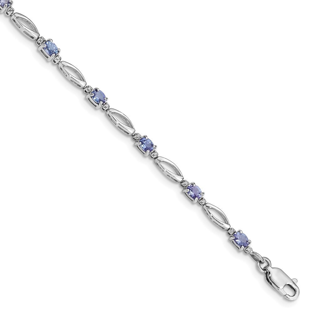 Sterling Silver Rhodium Plated Diamond And Tanzanite Bracelet